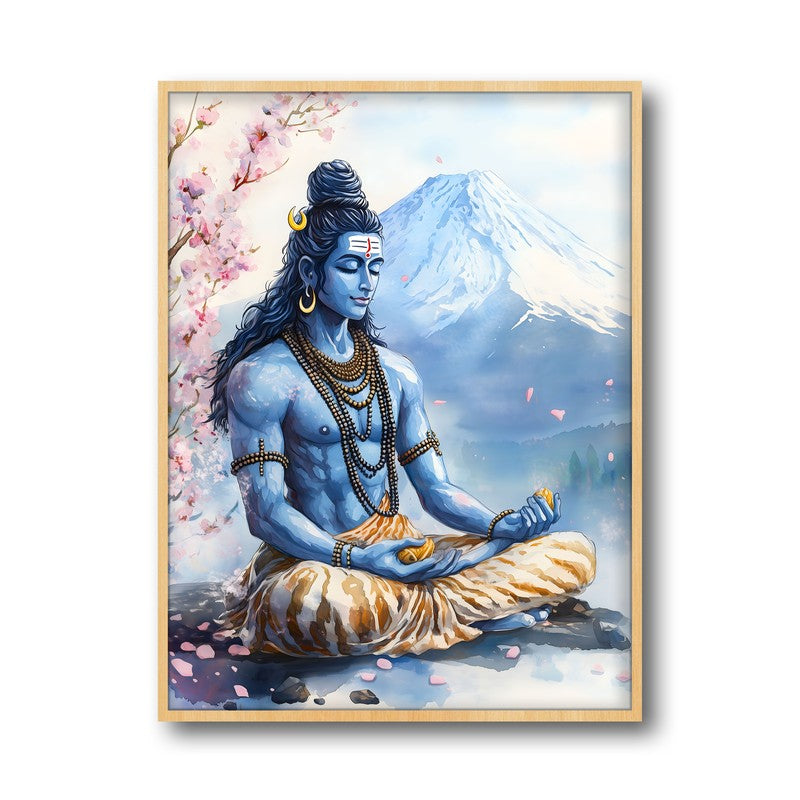 Mahakaleshwar Spiritual Archival Paper Wall Painting - Natural Brown Frame media 5