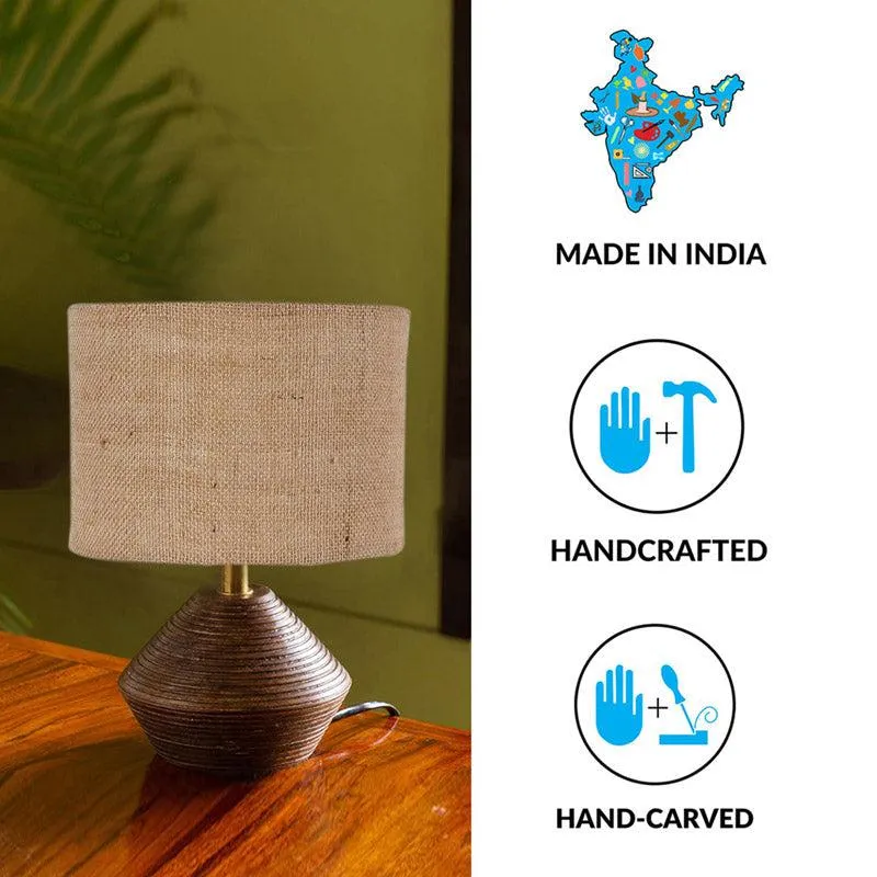 Yami Wooden Table Lamp With Jute Shade - Brown,Beige media 4