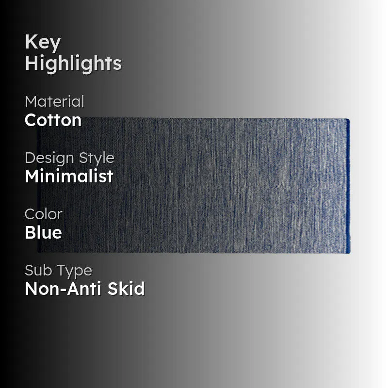 Blue runner rug highlight image with material and style text overlay