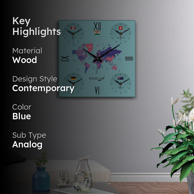 World Time Zone Wall Clock - Blue media 2