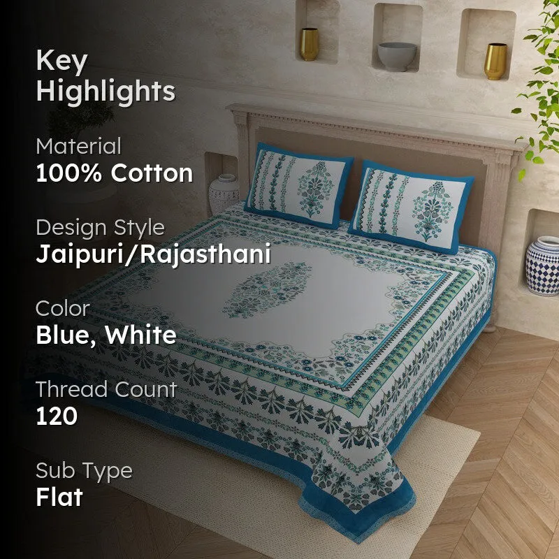 Royal Calm Cotton Bedsheet (Blue,White) - 120 TC media 2