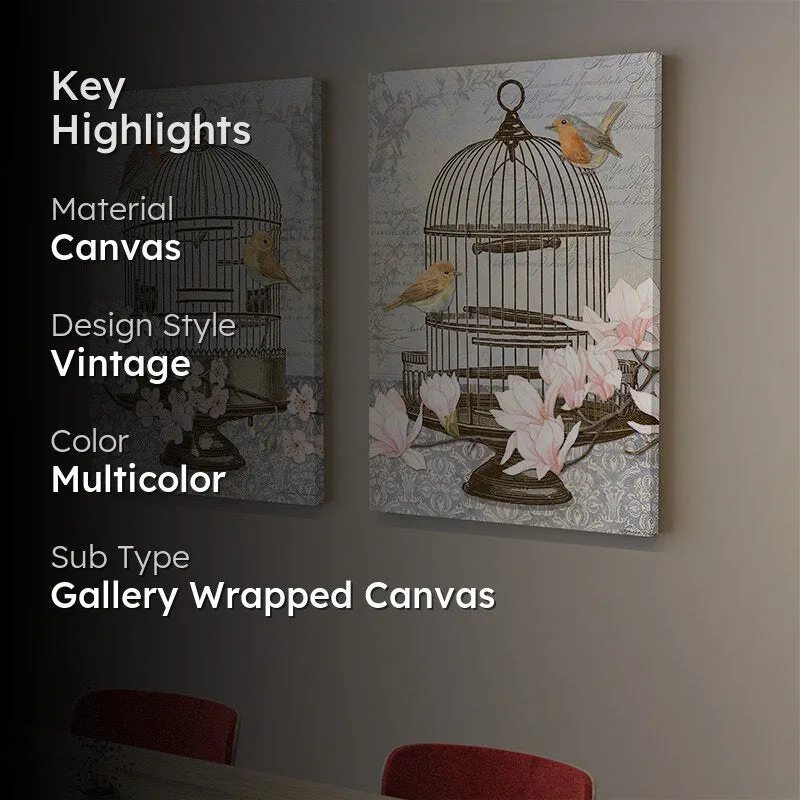 Cage Chirp Canvas Wall Painting - Set Of Two media 2