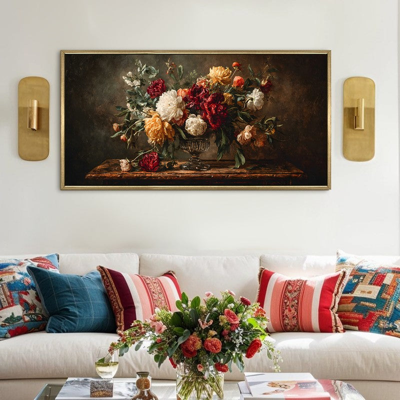 Velour Bloom Canvas Wall Painting With Frame