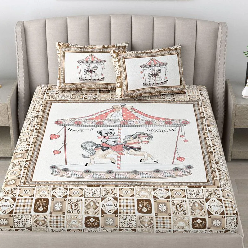 Candy Kingdom Kids Cotton Bedsheet (Brown) - 140 TC media 1