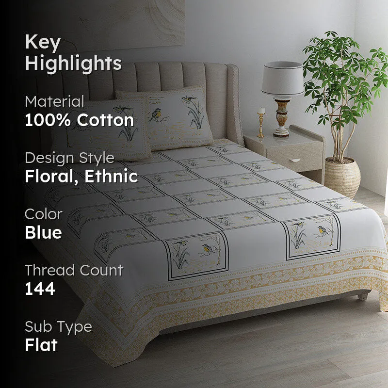 Feather Dreams Cotton Bedsheet (Yellow) - 144 TC media 2
