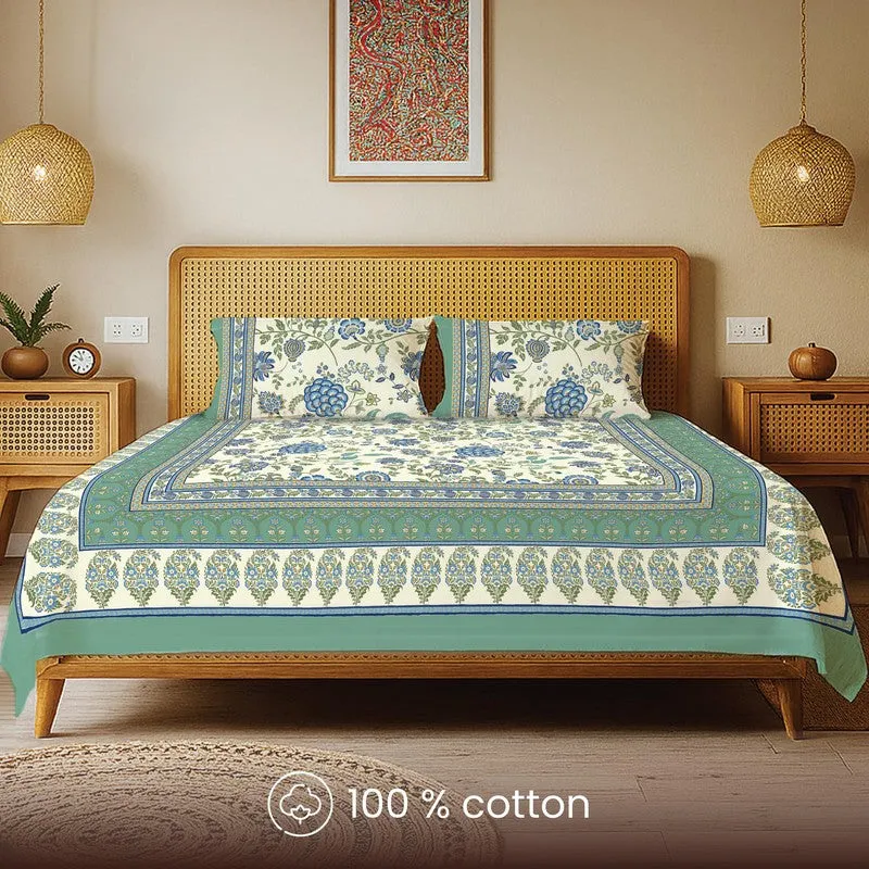 Urban Space Sukriti Traditional Cotton Bedsheet (Teal) - 240 TC media 4