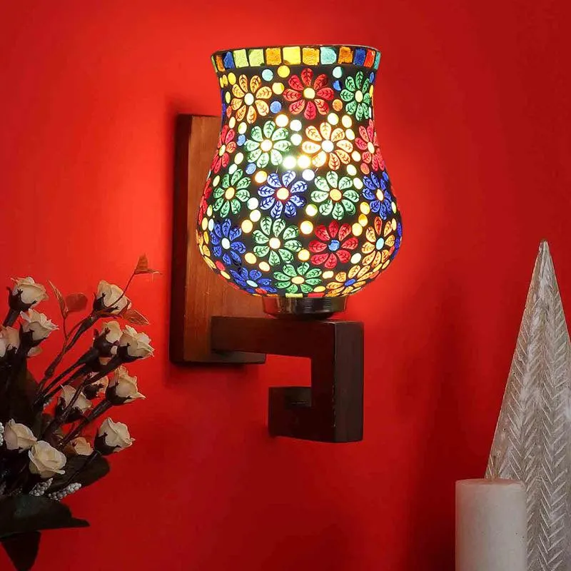 Regal Mosaic Wooden Wall Lamp media 1