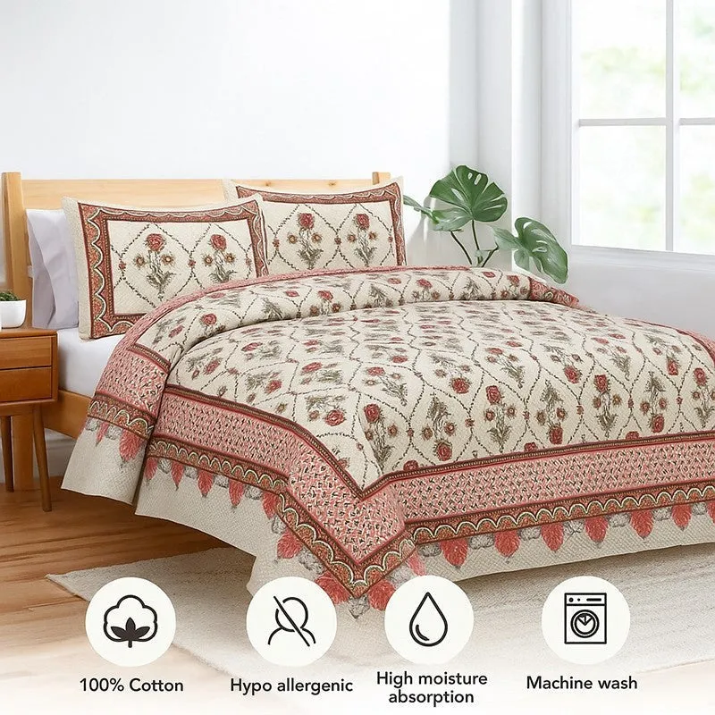 Mughal Jaali Printed Cotton Bedsheet (Red & Beige) - 120 TC media 6