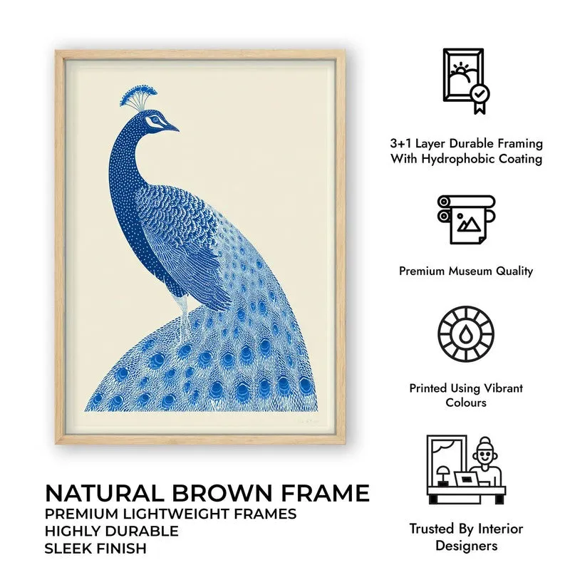 Royal Blue Peacock Canvas Wall Painting With Brown Frame media 11