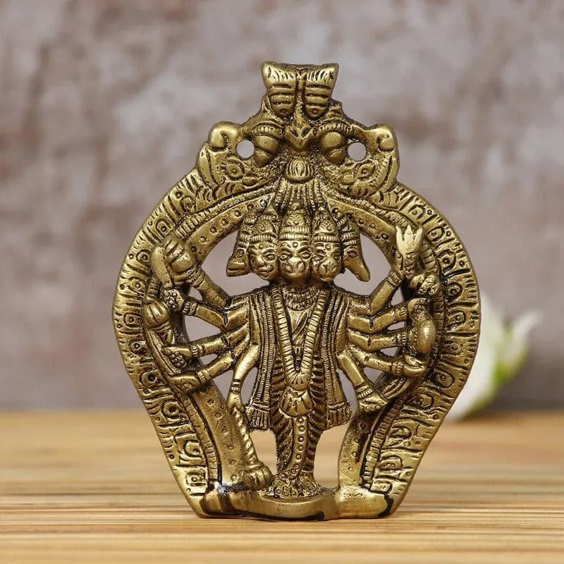 Brass Panchmukhi Hanuman Idol - Metallic media 1