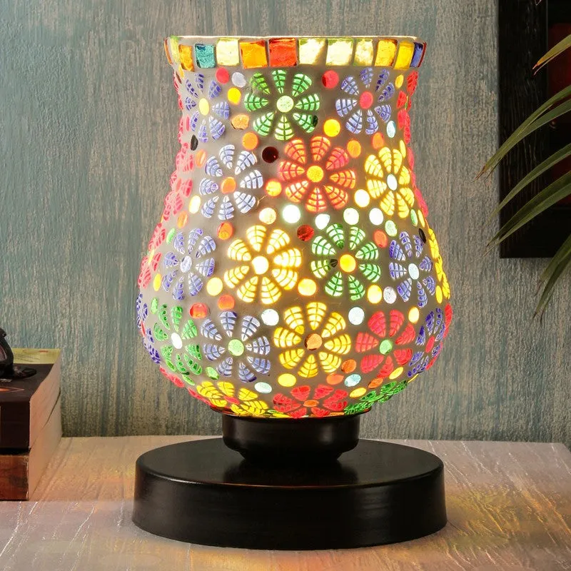 Embervia Mosaic Glass Table Lamp With Wooden Base - Multicolor media 1