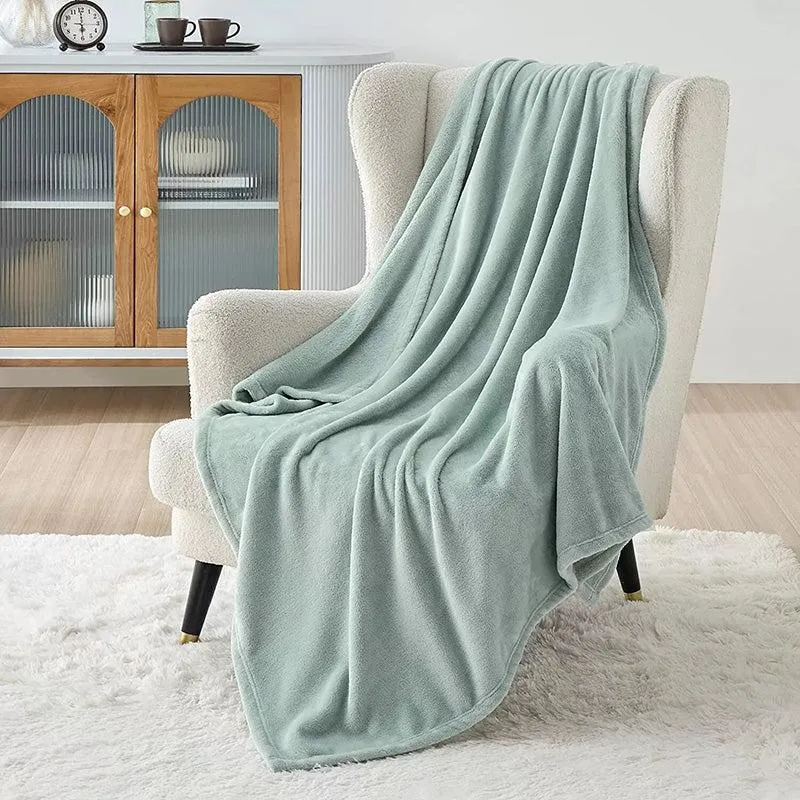 Sarva Solid Knitted Cotton Flannel Blanket (Sea Green) - 190 GSM media 3