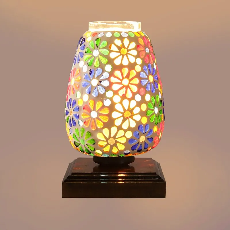 Glasmora Glass Table Lamp With Wooden Base - Multicolor media 8
