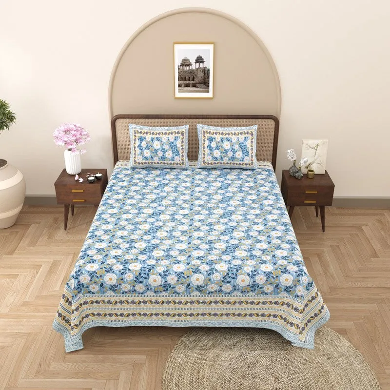 Loomva Cotton Bedsheet (Blue,Green) - 240 TC media 3