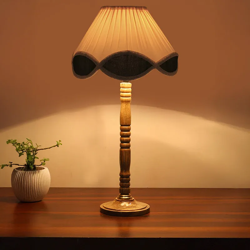 Terra Light Table Lamp With Carved Wooden Base - White,Brown media 2