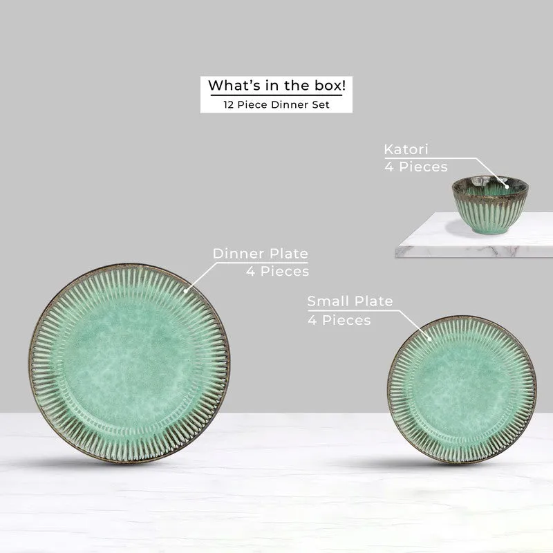 Rustic Green Ceramic Dinner Set - 12 Piece Set media 4