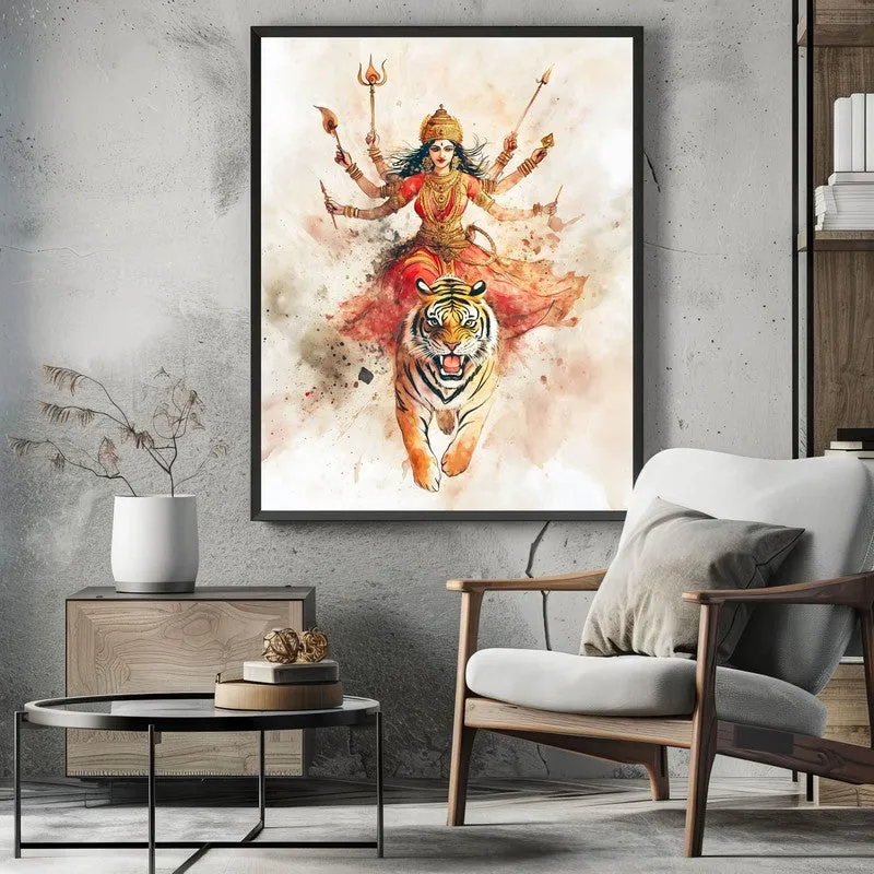 Shakthi Roar Spiritual Archival Paper Wall Painting With Frame - Black media 3