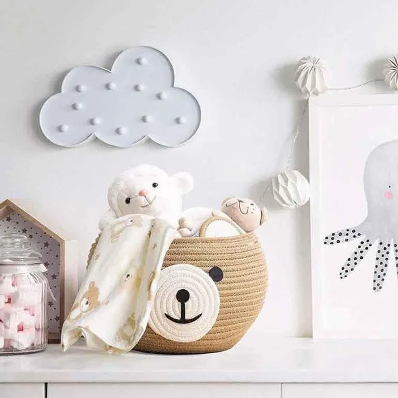Happy Bear Multipurpose Cotton Storage Basket- Beige media 4
