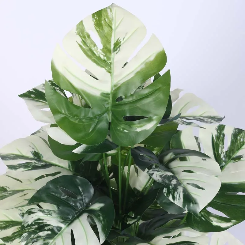 Faux Lush White Monstera Plant With Black Plastic Pot - 2.6 Feet media 5