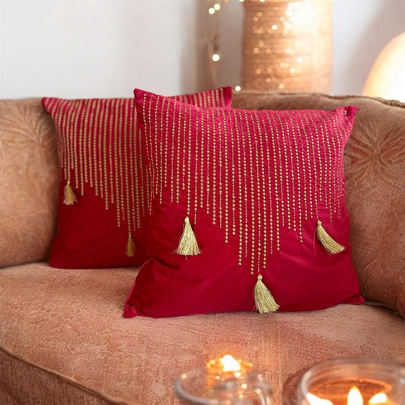 Needlecraft Embroidered Cotton Cushion Cover (Red) - Set Of Two media 4
