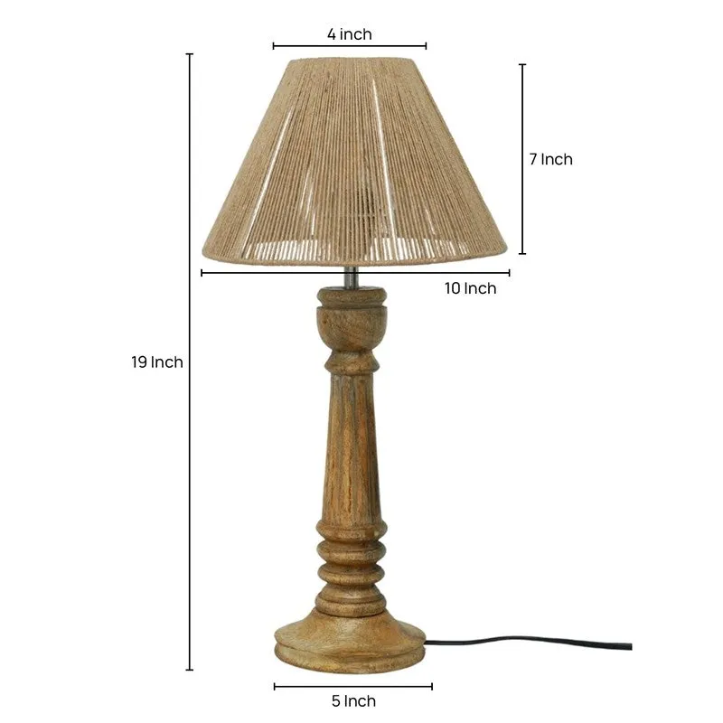 Amber Weave Wooden Base Cotton Table Lamp - Beige,Brown media 5