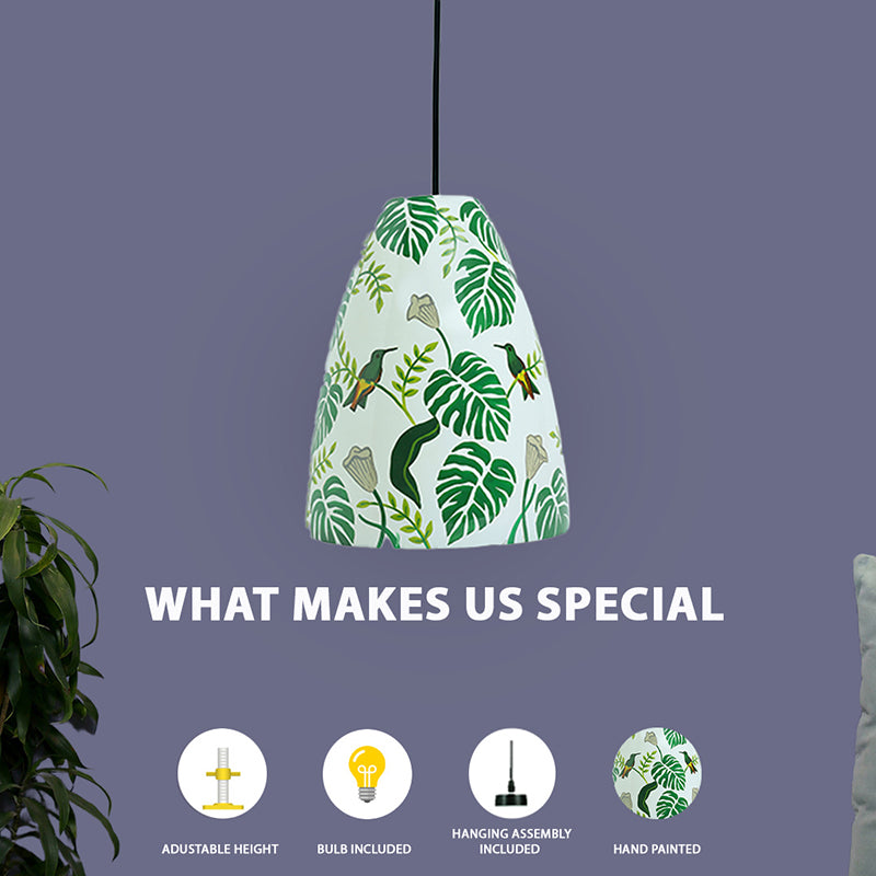Wings & Leaves Hand Painted Glass Hanging Lamp media 5