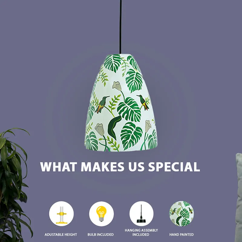 Wings & Leaves Hand Painted Glass Hanging Lamp media 5