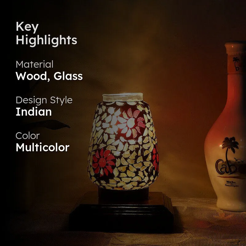 Lumivora Mosaic Glass Table Lamp With Wooden Base - Multicolor media 2