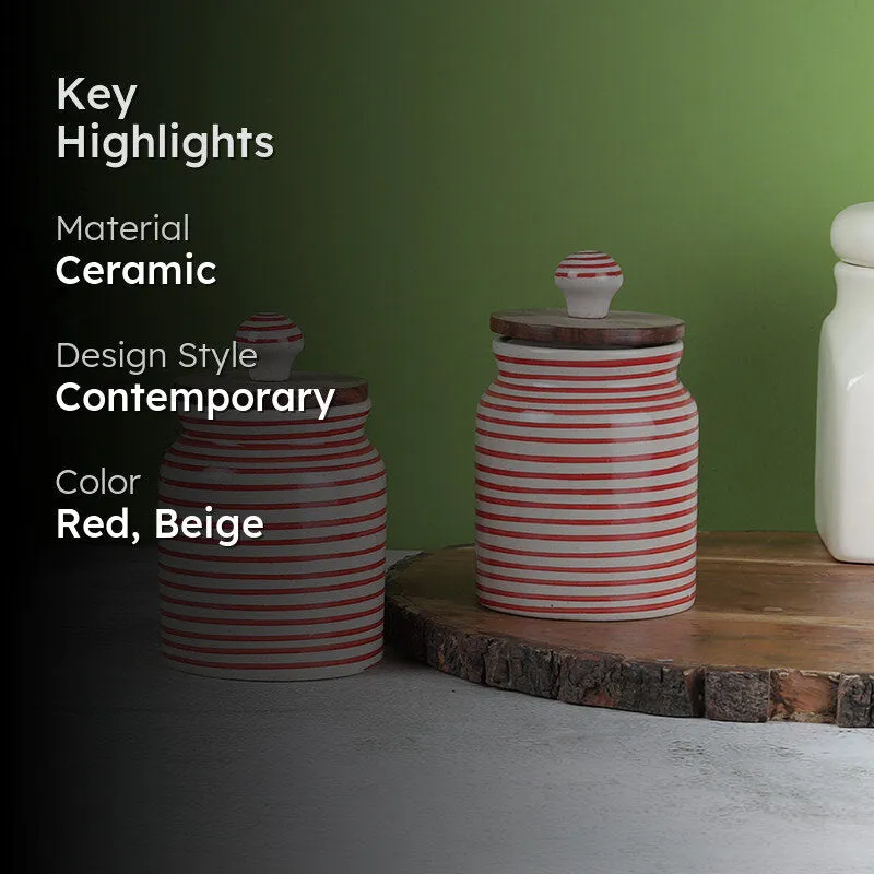 Tiare Ceramic Jar (Red/300 mL) - Set Of Two media 2