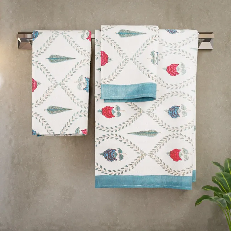Desert Bloom Cotton Towels (Blue) - Three Piece Set media 3