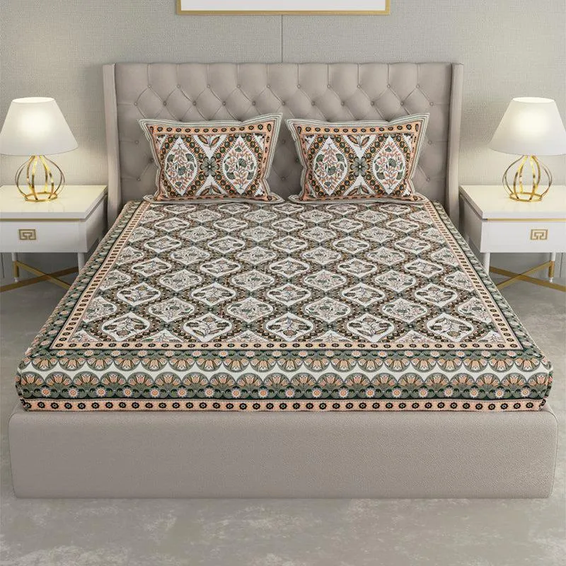 Kirthi Printed Cotton Bedsheet (Olive Green) - 240 TC media 4