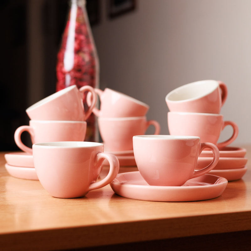 Blush & Brew Cup & Saucer (Pink/100 mL Each) - Set of Eight media 3