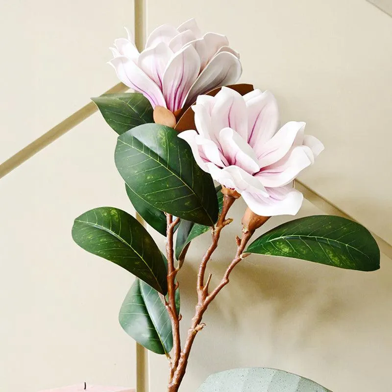 Artificial Magnolia Polyester Flower Stick - White & Pink media 1