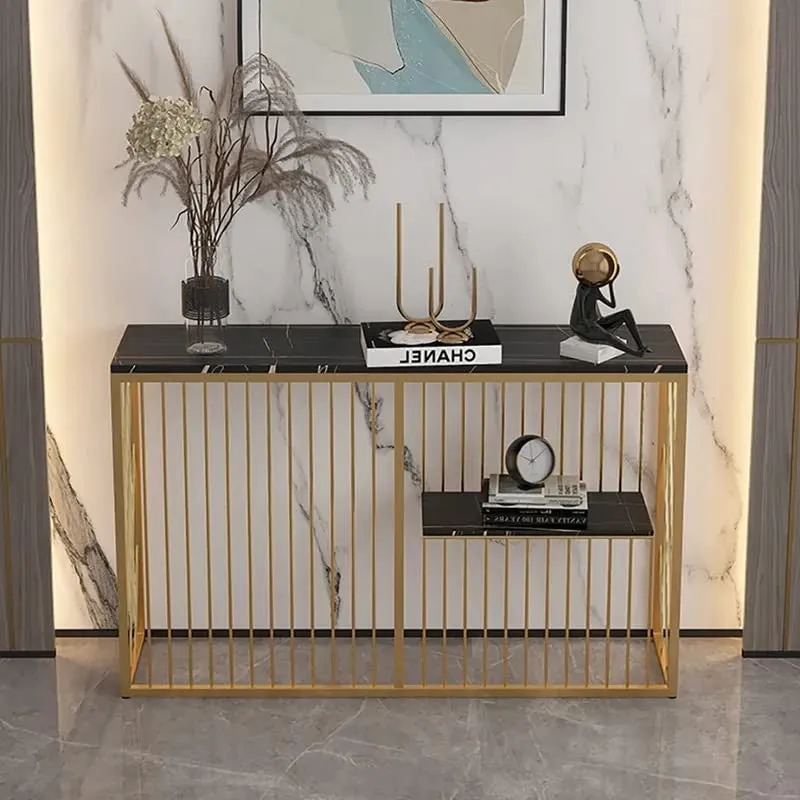 Shelf Sintered Metal Console Table with Marble Top - Medium media 3