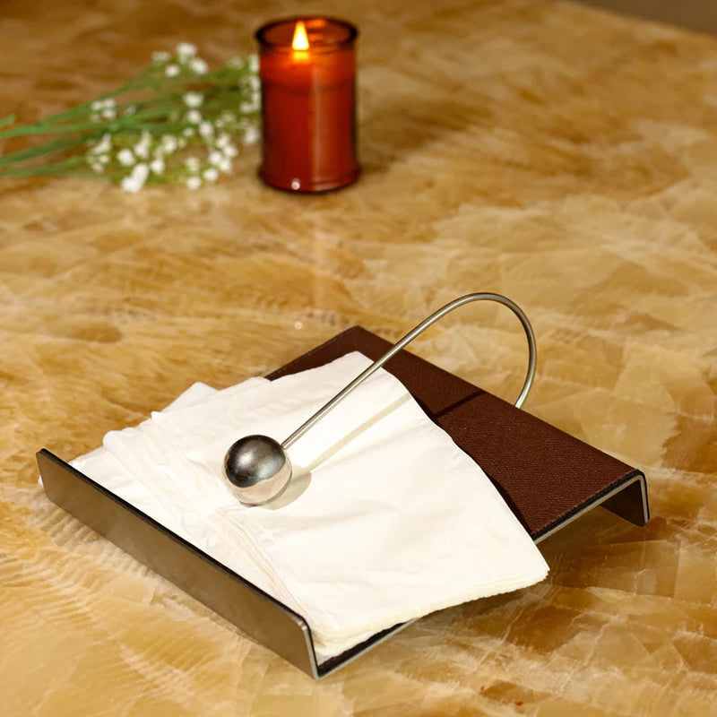 Serve Fold (Leather,Stainless Steel) Tissue Holder