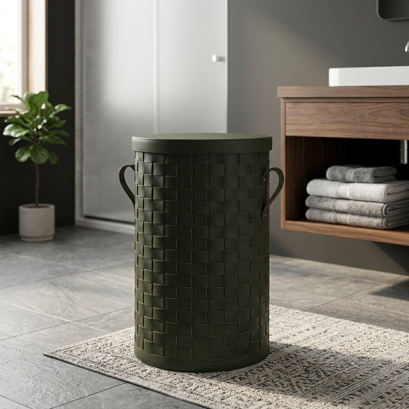 Aurelia Faux Leather Laundry Basket - Green