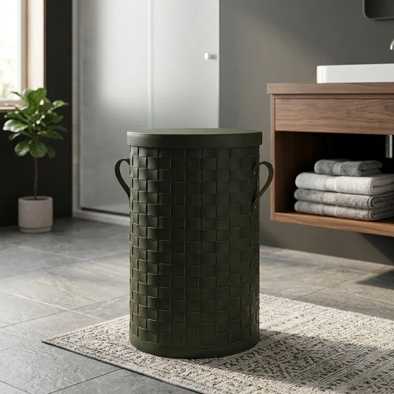 Aurelia Faux Leather Laundry Basket - Green media 1
