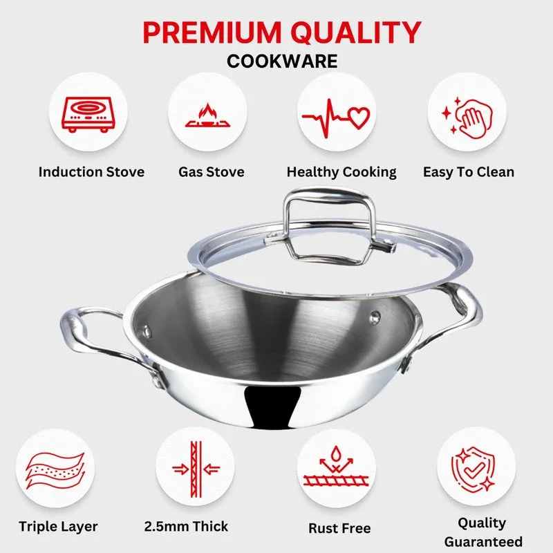 Vinod Stainless Steel Kadhai With Lid- 3700 mL/15 Inches media 8