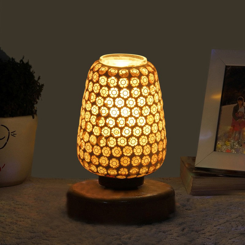 Astriva Glass Table Lamp With Wooden Base - Multicolor