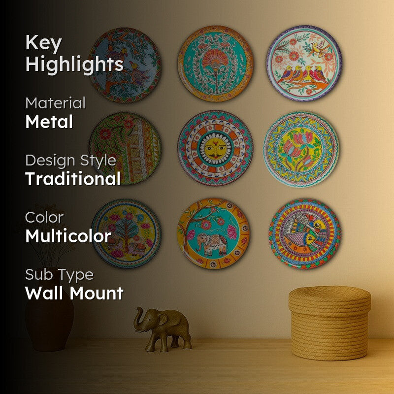 Madhubani Garden Wall Plate - Set Of Nine media 2