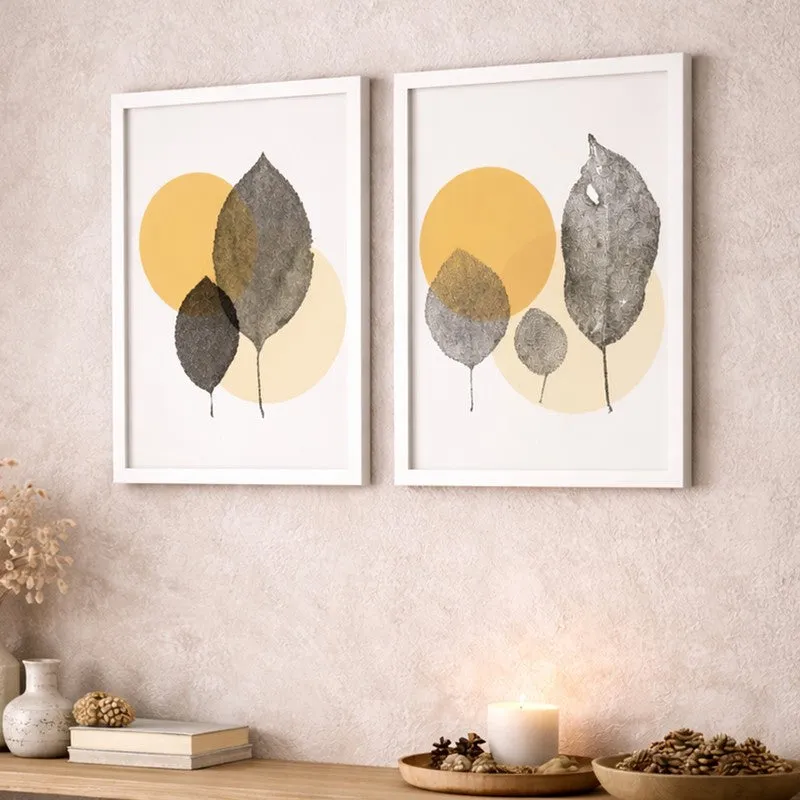 DryLeaf Paper Wall Painting With MDF Frame - Set Of Two media 4