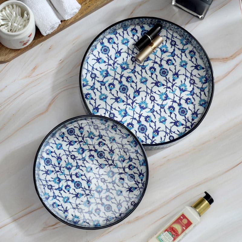 Indigo Spread Round Serving Tray - Set Of Two