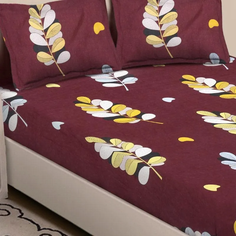 Leaf Zina Printed Bedsheet (Maroon) - 150 GSM media 3