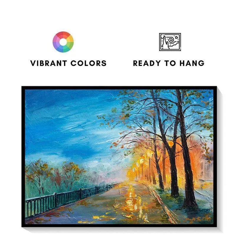 Evening Autumn Street Wall Painting - Black Frame media 4