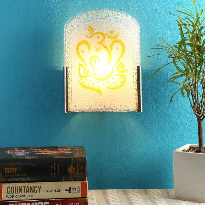 Divine Ganpati Glass Wall Lamp - White