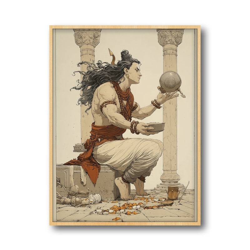 Lord Shiva with Kamandalu Divine I Archival Paper Wall Art - Natural Brown Frame media 5