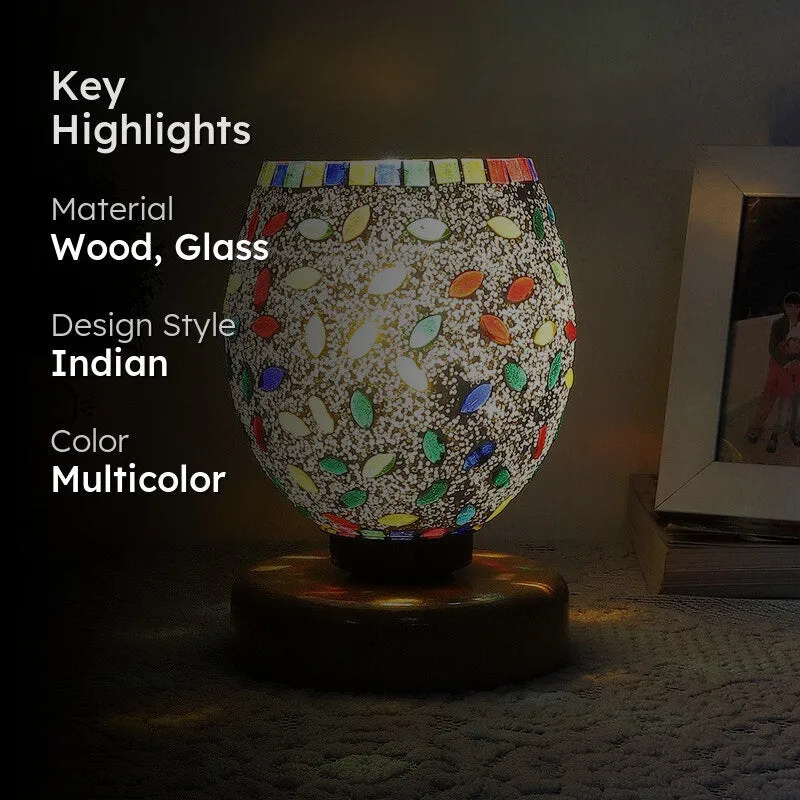 Luxira Mosaic Glass Table Lamp With Wooden Base - Multicolor media 2