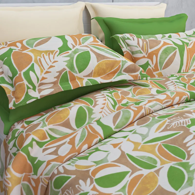 Spa Florals Cotton Bedsheet (Green, Orange) - 144 TC media 10