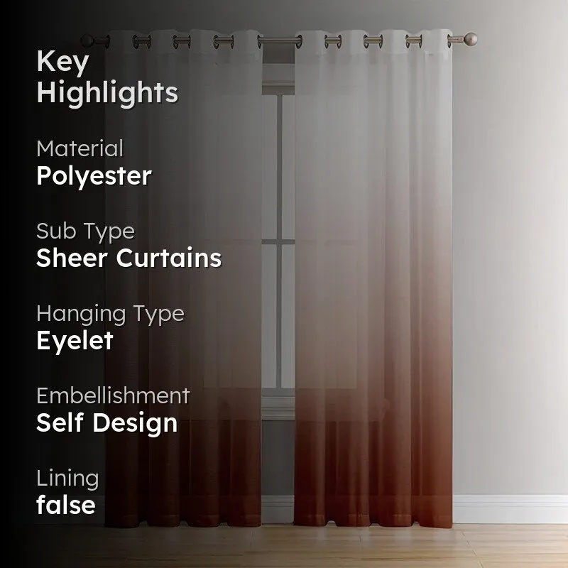 Ombrina Linen Texture Sheer Curtain (Brown) - Set Of Two media 2