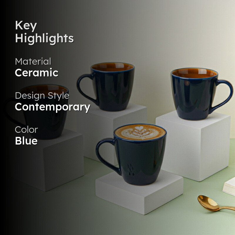 Karvaa Ceramic Coffee Mug (Royal Blue/350 mL Each) - Set Of Four image 2